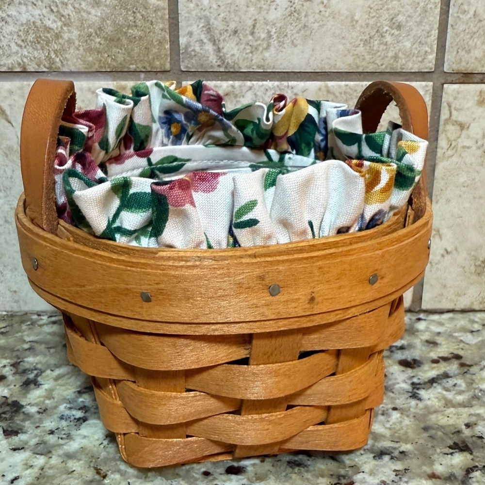 Vtg Longaberger Thyme Booking Basket 1995 Garden Splendor Liner Leather Handles